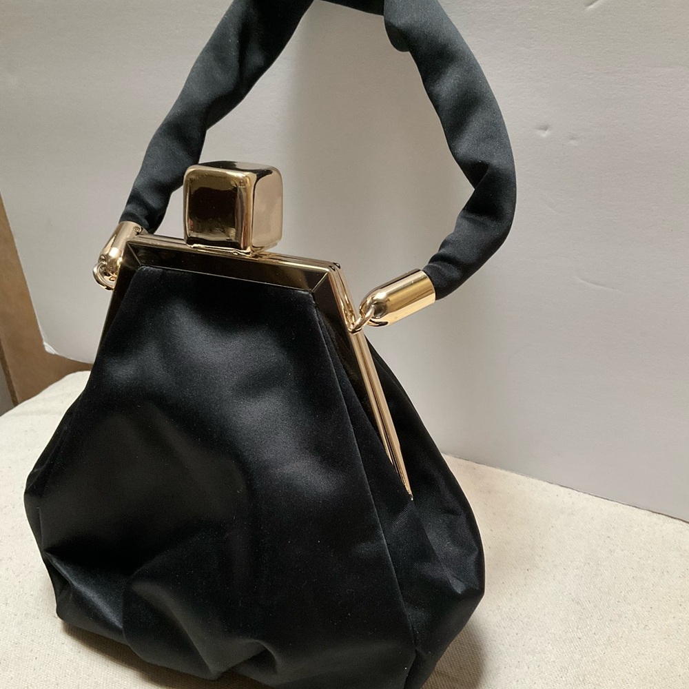 Little Black Pocketbook Purse Evening Bag Acetate Satin Handbag Elegant Clutch - Picture 3 of 12